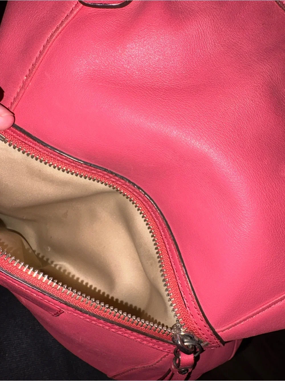 Coach Coral-Pink Leather Shoulder Tote Fair Condition